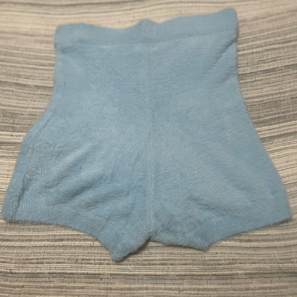 L*Space DayDreamer Soft Fuzzy Knit Lounge Shorts Light Blue Size Large